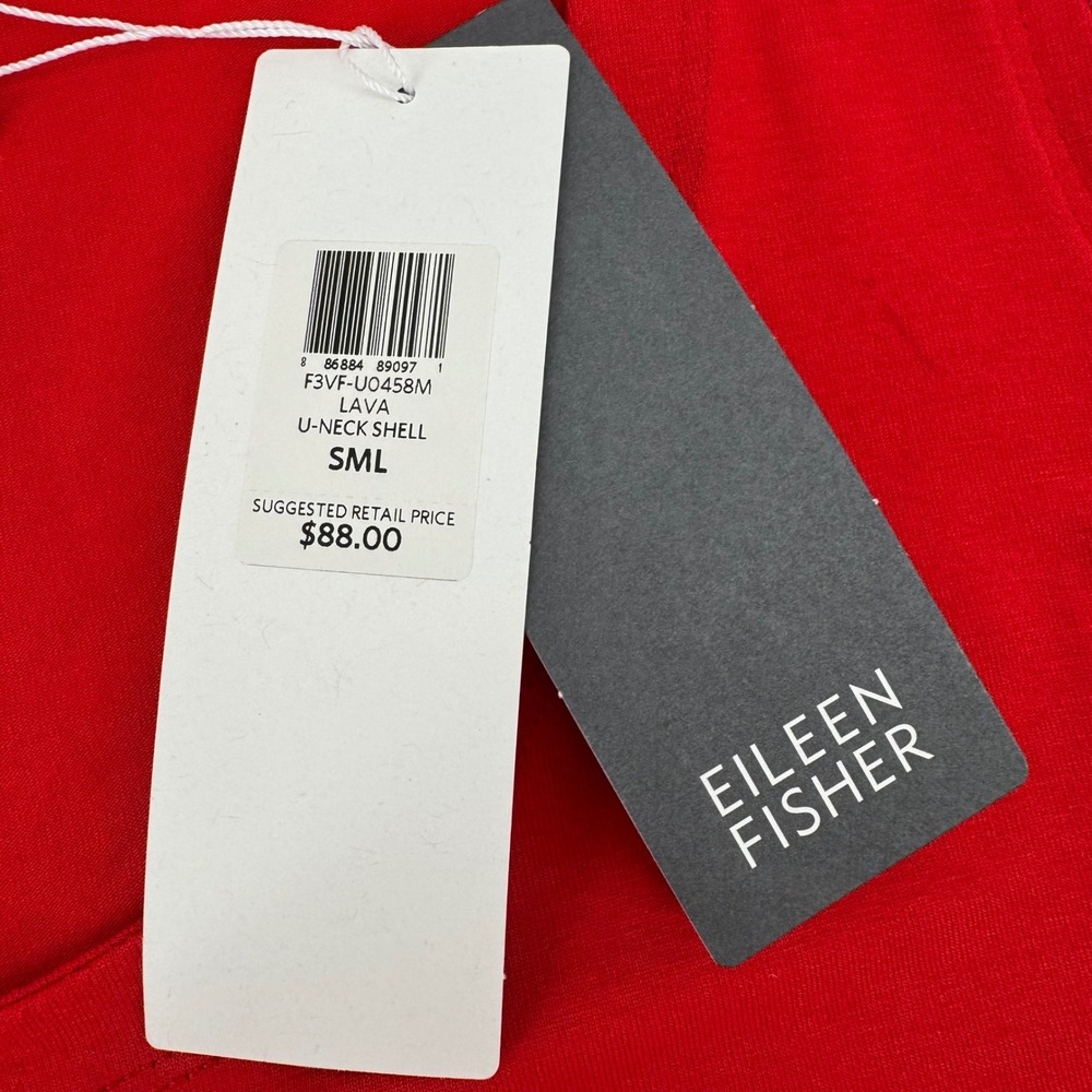 Eileen Fisher Small System Lava Red Viscose‎ Jersey U-Neck Shell Tank Top $88 - Picture 5 of 7